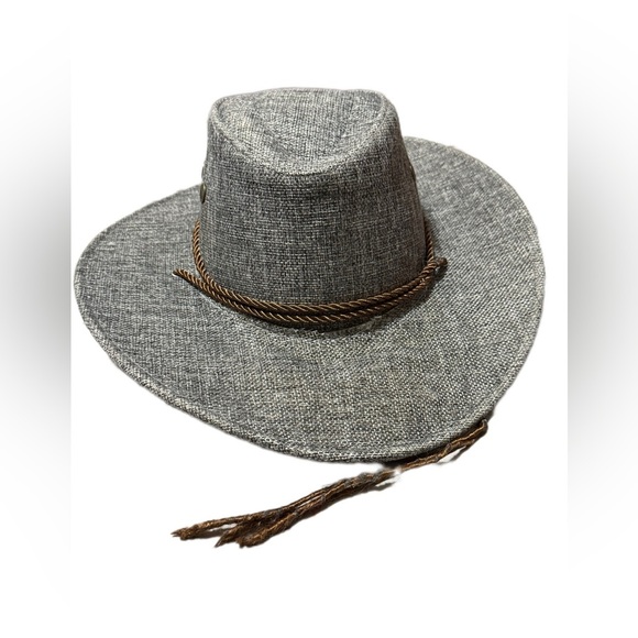 Gray Cowboy Hat with Brown Rope Detail (unisex hat) - Picture 3 of 4